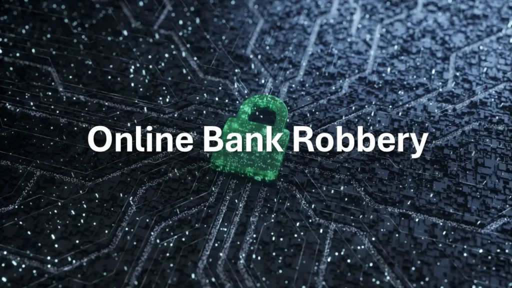 Online bank robbery prevention shown through cybersecurity teams monitoring phishing, account takeover, malware and suspicious transactions.