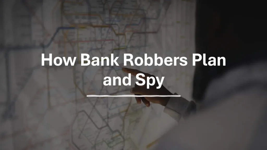 Bank security team reviewing CCTV, branch routines, suspicious observation reports and prevention controls to identify robbery planning.