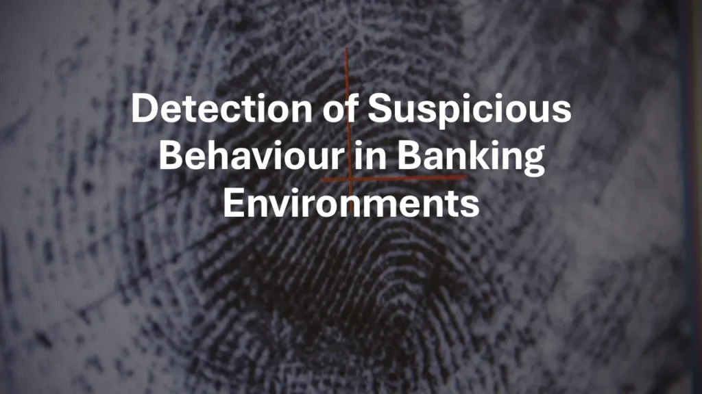 Bank staff and security team observing behaviour-based warning signs, CCTV footage and transaction alerts in a professional banking environment.